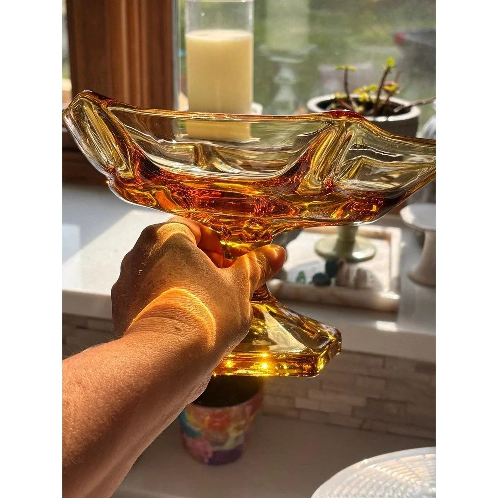 Vintage Viking Glass Epic 6-Petal Footed Compote Bowl, amber, gorgeous condition - Picture 5 of 8
